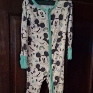 Little Sleepies White and Teal Mickey Mouse Zip-Up Footie
